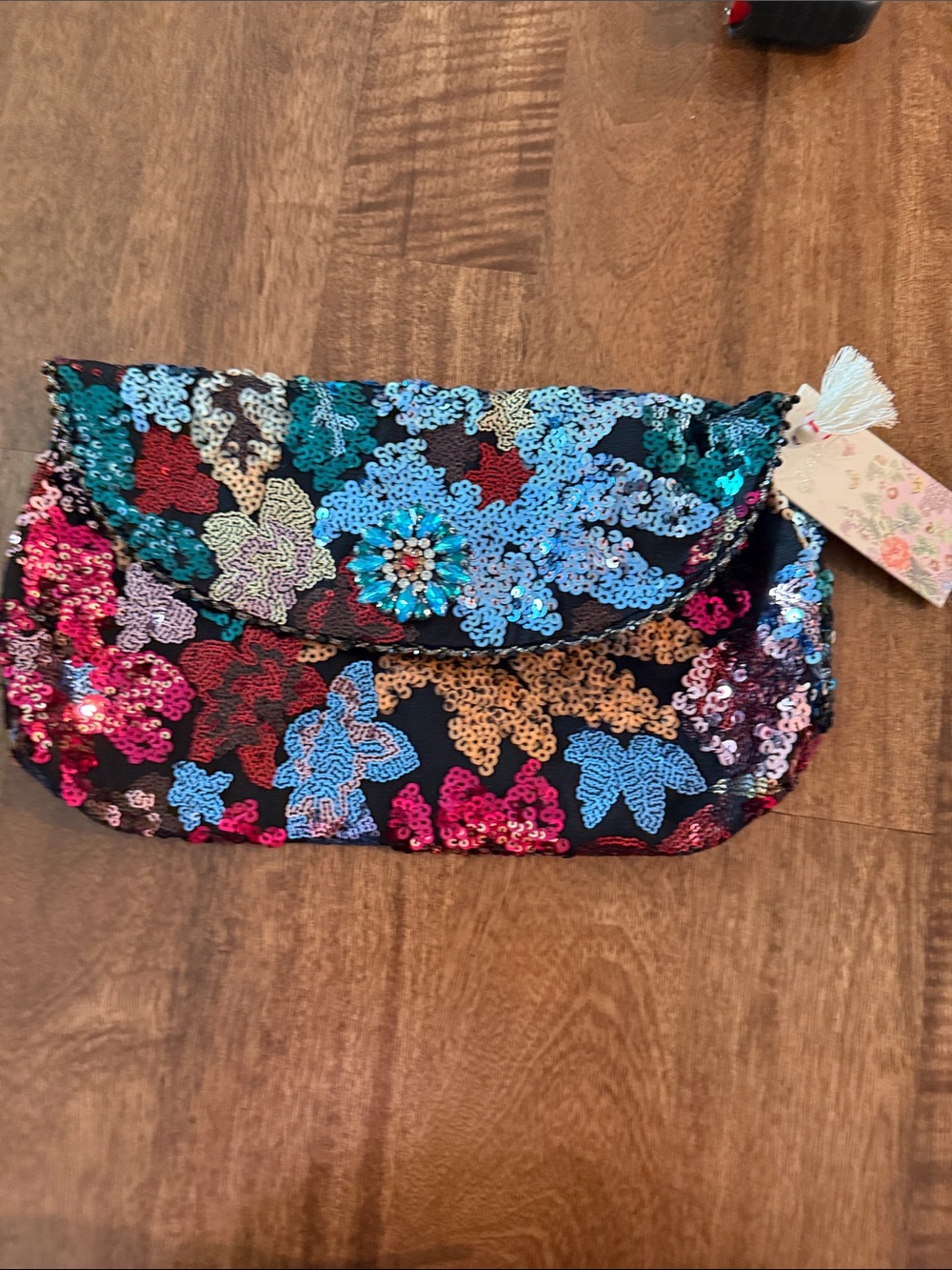 Johnny Was Multicolor Sequined Floral Clutch
